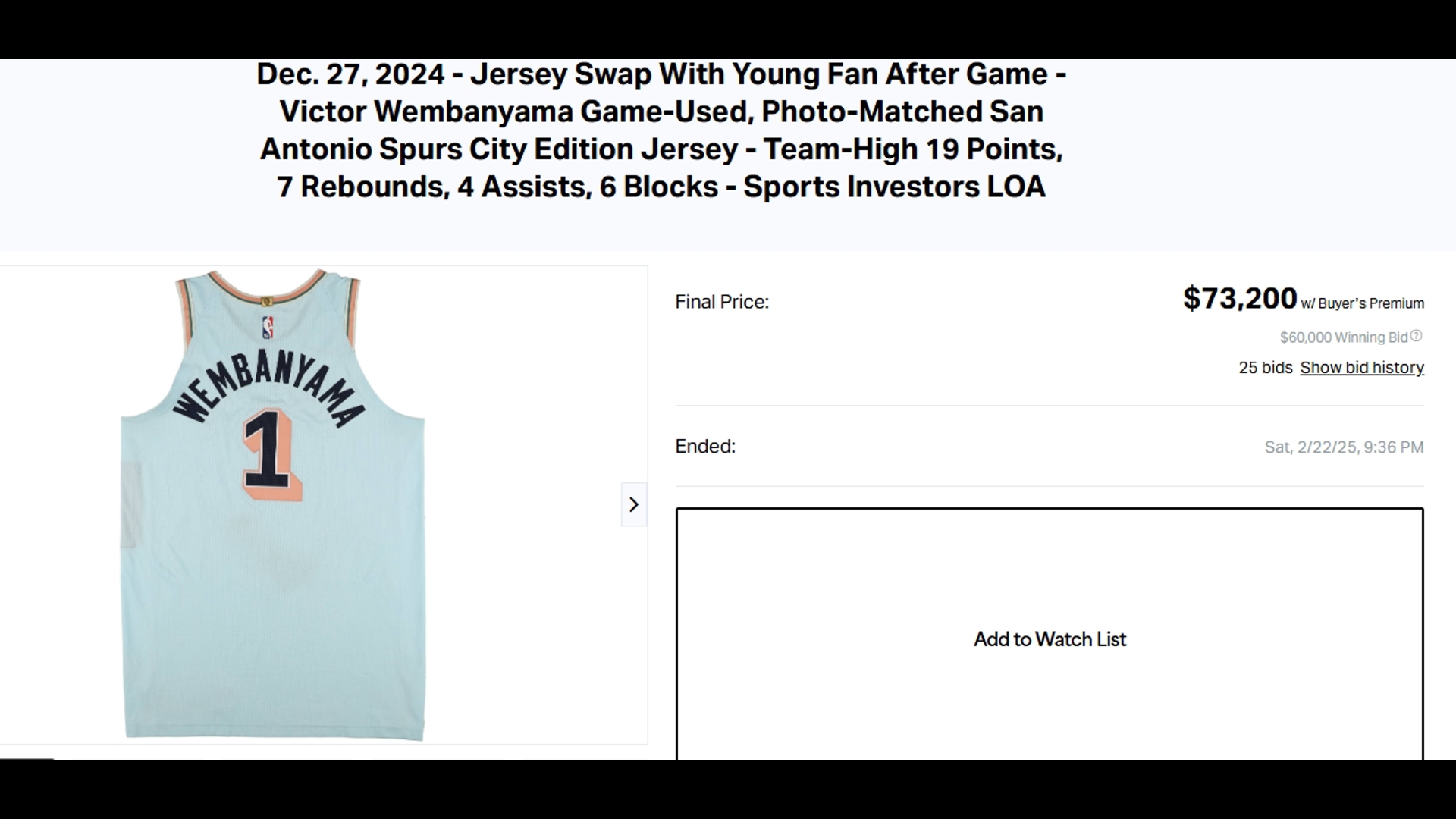 DB视讯百家乐卖了7万多!换文班球衣的小球迷的父亲起诉拍卖平台 要求撤回出售